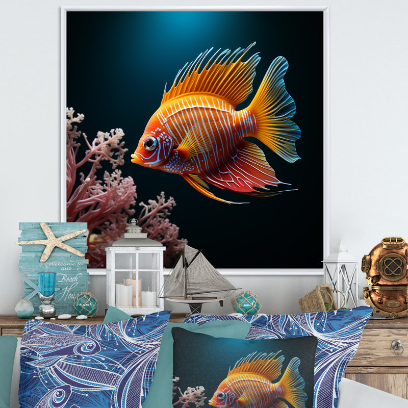 Magnifique papillon bleu et orange VII sur toile, 30" H x 30" W, Cadre flottant blanc