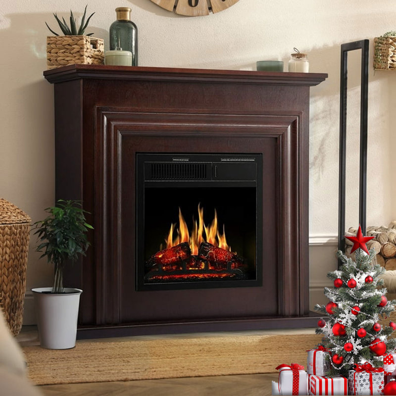  36.15" TV Stand with Independent Electric Fireplace. Remote Control, Five Flame Brightness, Brown