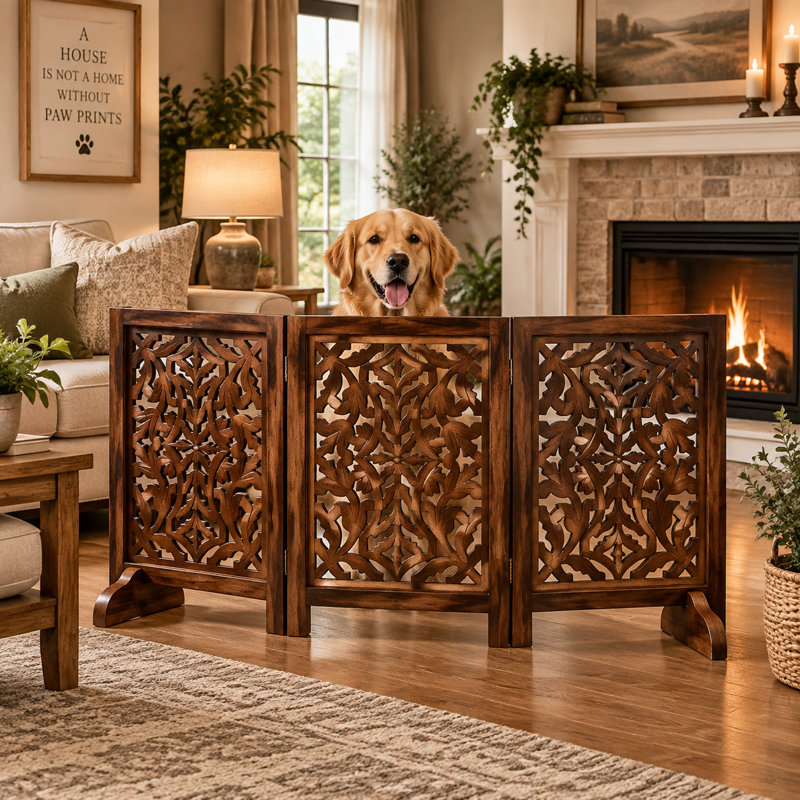 Barrière pour chien en bois pliable autoportante à 3 panneaux, Roussi