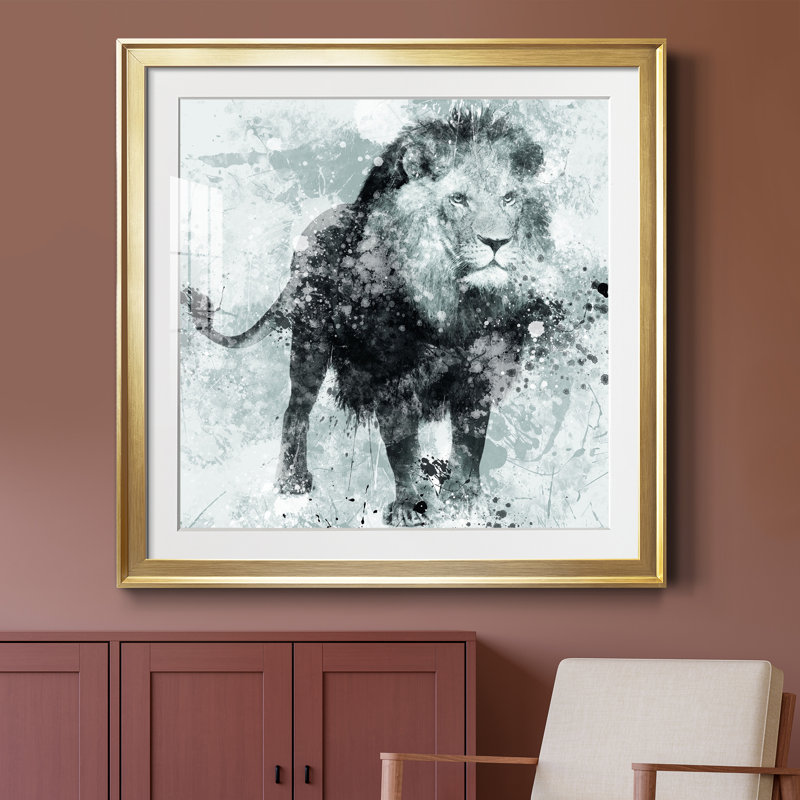 Lion - peinture encadrée, H 34,5 po x l 34,5 po x P 1,5 po, Papier encadré doré