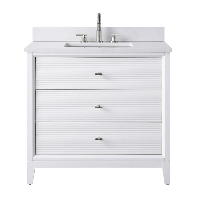 36" Single Bathroom Vanity with Engineered Marble Top, Brushed Nickel, Ariston White, White