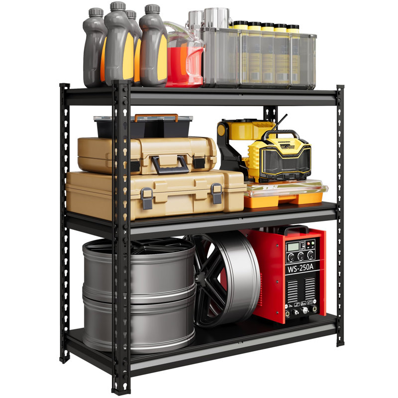 Matte Black Heavy Duty 5 Tier Adjustable Steel Storage Rack, Metal Utility Shelf for Garage Kitchen Pantry Warehouse