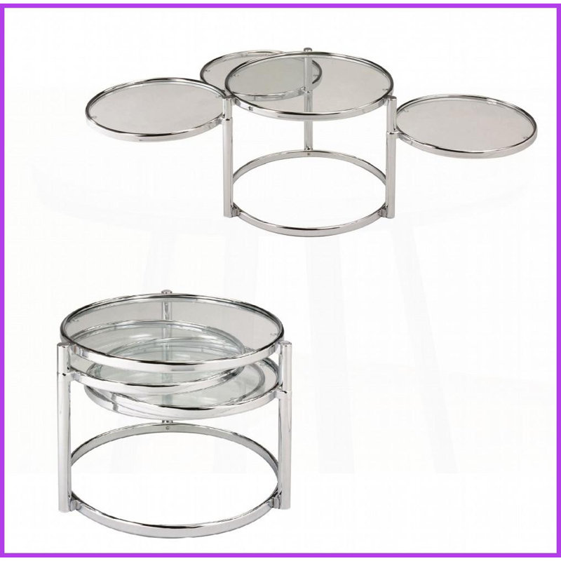 Table basse moderne emboîtable avec verre transparent Chrome - Économie d'espace pour le salon