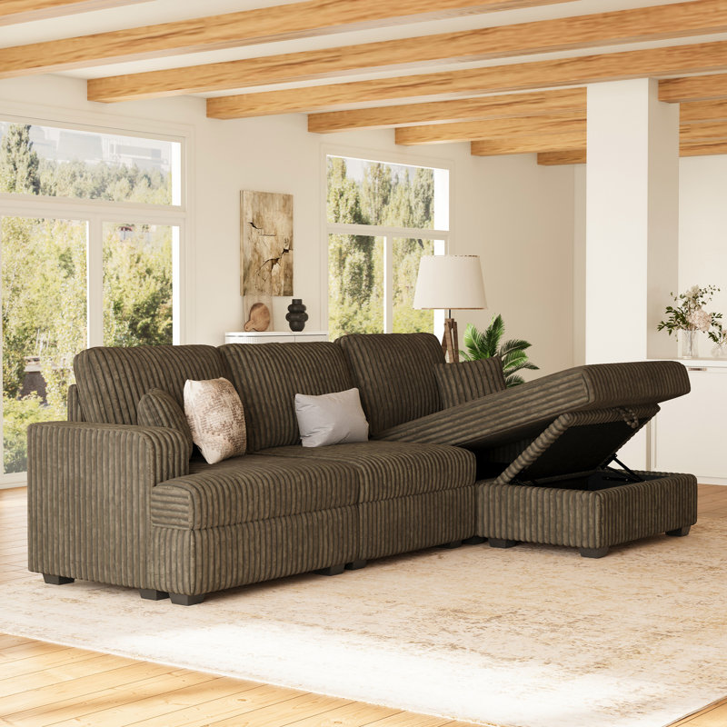  Canapé modulaire en L en velours côtelé Bianca, Velours côtelé gris foncé, Orienté à droite