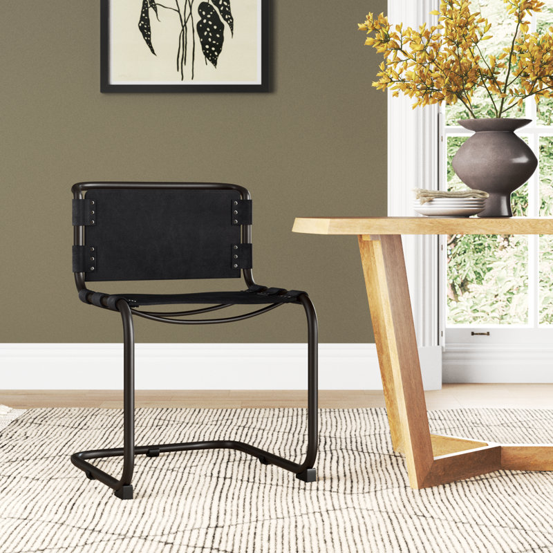 Otelia 19'' H Upholstered Metal Side Chair, Black