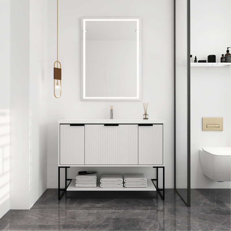 Meuble-lavabo autoportant de 48 po avec lavabo en résine 48 po x 18 po, Blanc/Noir