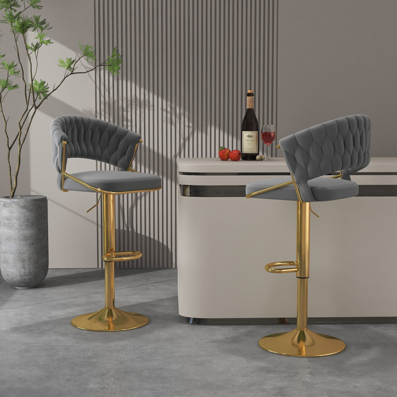 Christal Height Adjustable Swivel Bar Stool, Grey, Gold