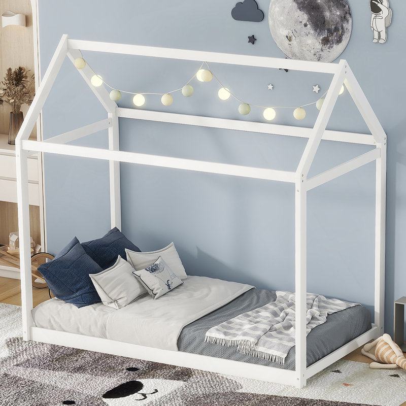 Lit maison en bois, Blanc
