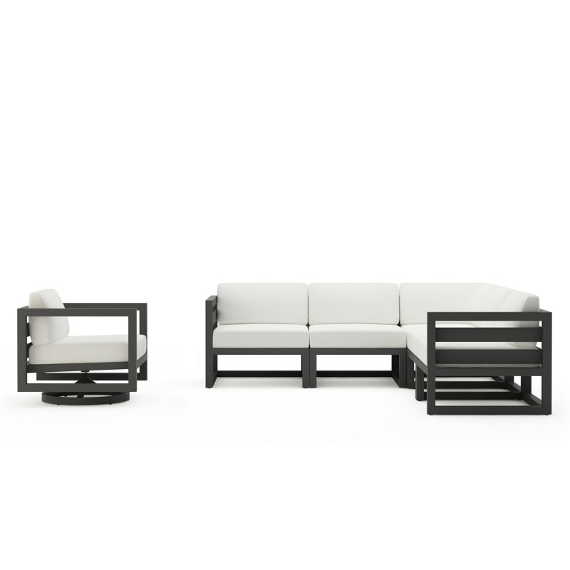 Avion 6 Piece Sectional Set With Swivel, Slate, Canvas Natural Sunbrella® Canvas