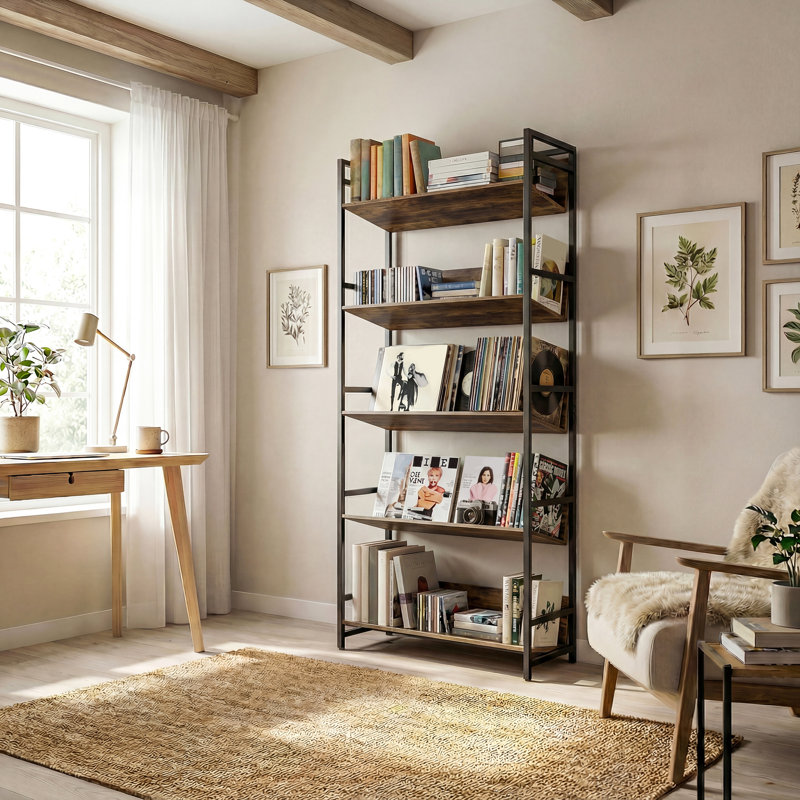 HOMCOM Bookshelf with Anti-Slip Design 5-Tier Storage Shelves, Brown