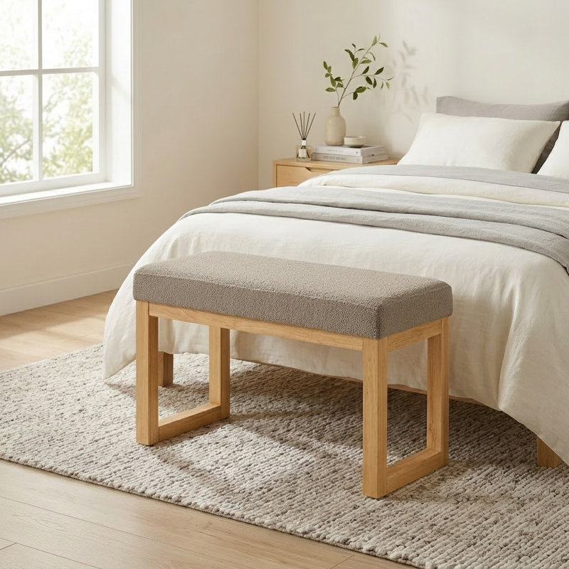 Modern Upholstered Shoe-Changing Bench, Solid Wood Frame, Soft Seat, Compact Entryway Stool for Foyer and Hallway, Brown