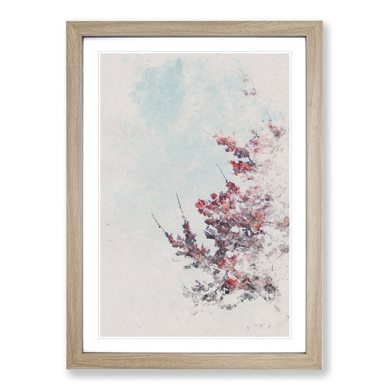 Branches of a Cherry Blossom Tree Watercolour - Picture Frame Graphic Art on MDF, Oak, 48cm H x 36cm W x 2cm D