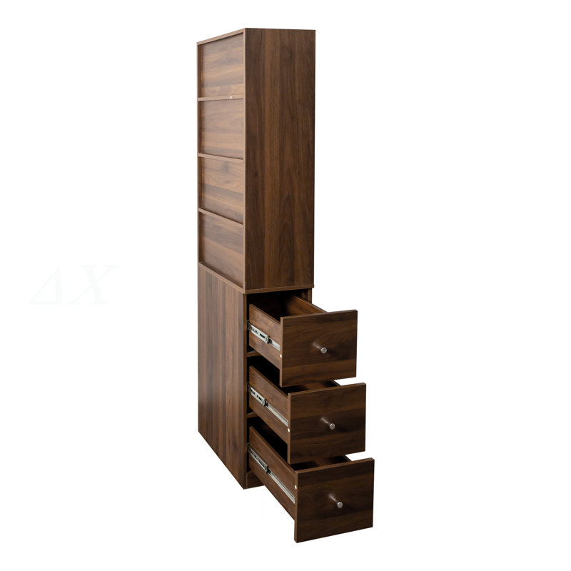70,87 po, armoire de rangement H 70,87 po, tablette à 4 niveaux, 3 tiroirs latéraux, grande bibliothèque moderne en bois pour le bureau à domicile