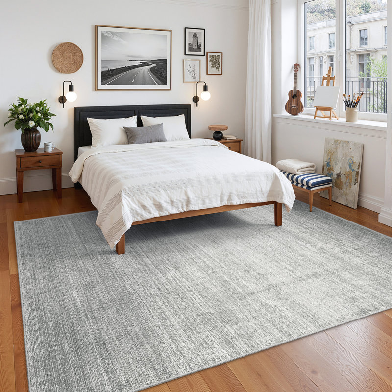 Tapis lavable à rayures rétro antidérapant (beige), Rectangulaire 8 pi x 10 pi, Gray