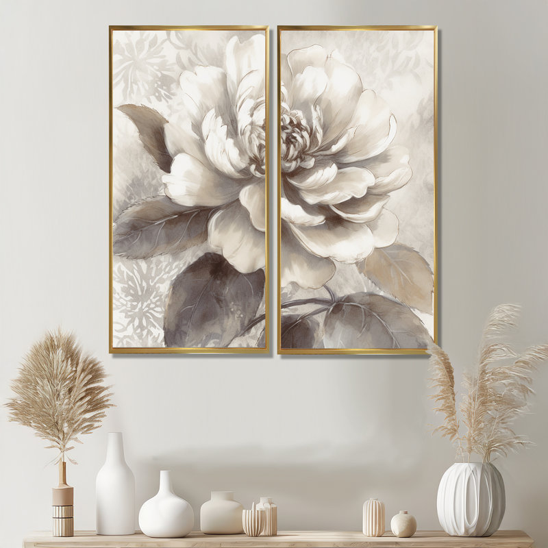 Neveu - pivoines, art encadré, 32" H x 32" W, Impression encadrée flottante, Gold