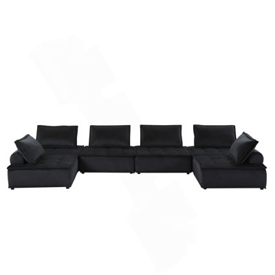Canapé modulaire en U de 160 po en velours noir à 6 places modulaire