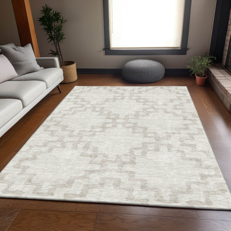 Premium Machine Washable Prisco Ivory Rug, Rectangle 10' x 14'