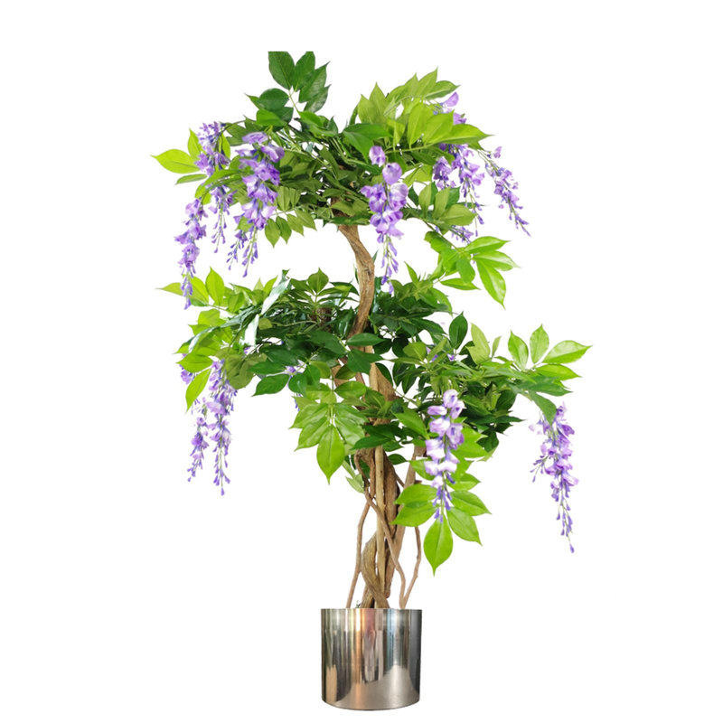 110cm Faux Flowering Tree in Metal Planter, Copper