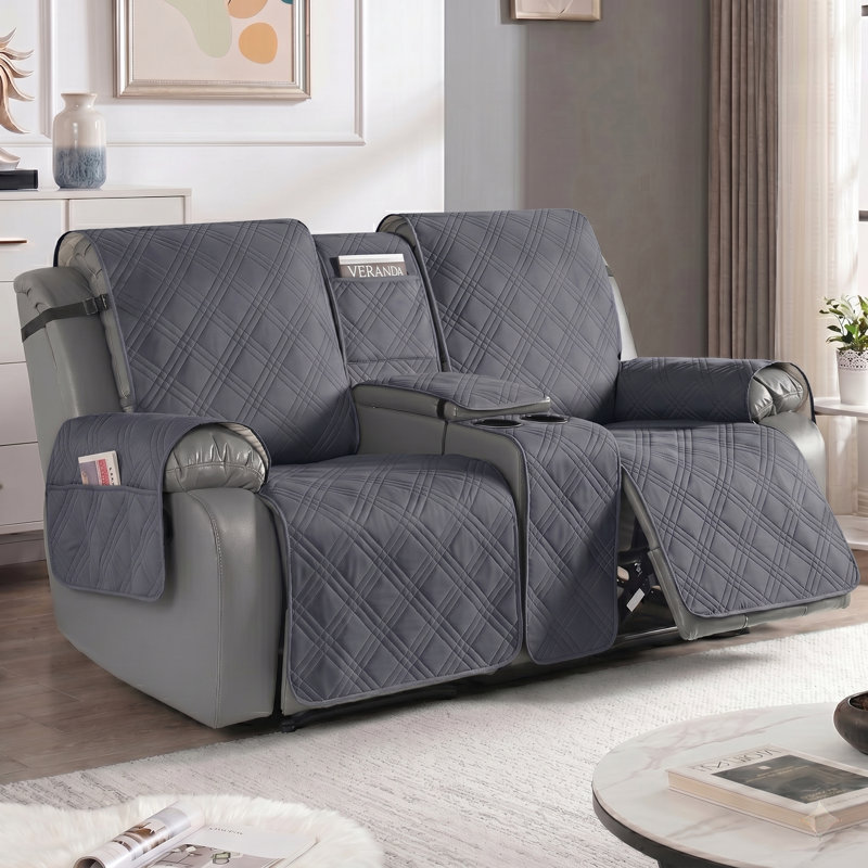 Emryn Adamstown Waterproof Recliner Loveseat Couch Cover With Middle Console Slipcover, Mélange de polyester gris foncé