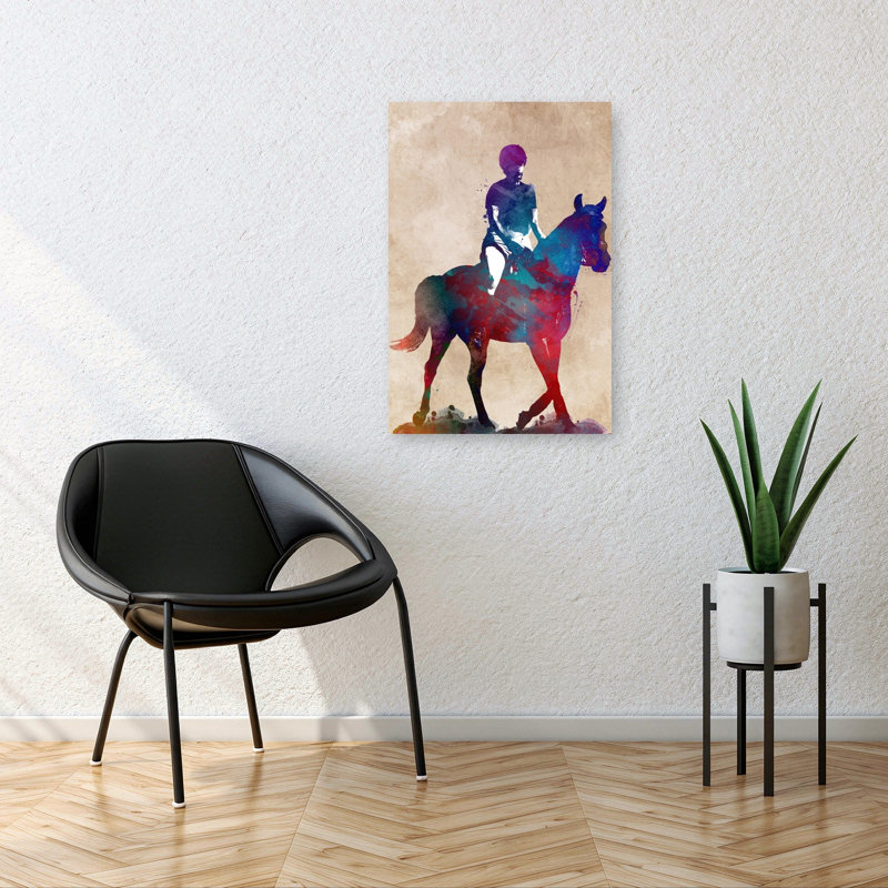 Aquarelle dynamique, art mural cheval contemporain, 36" H x 24" W