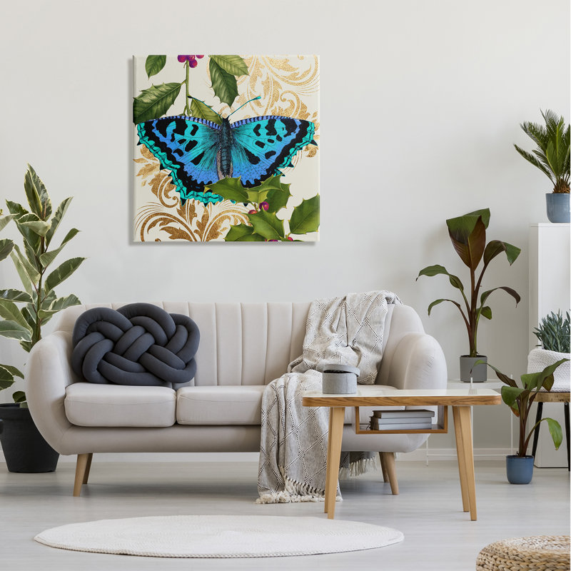 Ailes de papillons éblouissantes, motif floral doré, HollyDaphne Polselli, H 30 po x l 30 po, Plaque murale