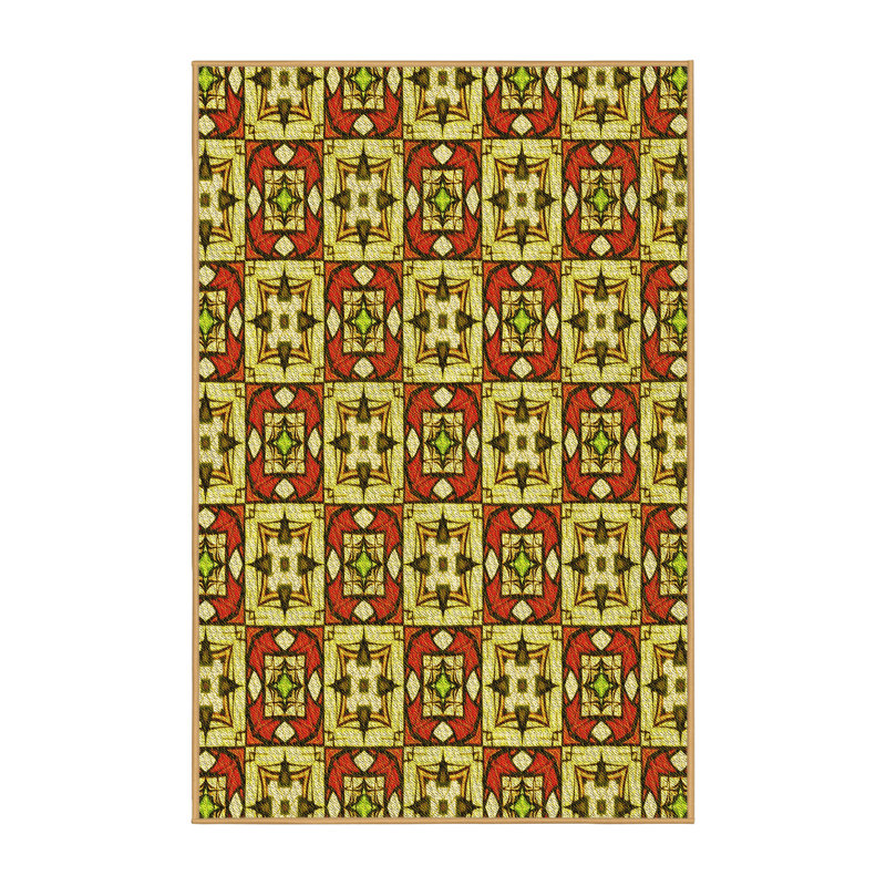 Tapis jaune en laine géométrique, Rectangle 2 pi x 3 pi
