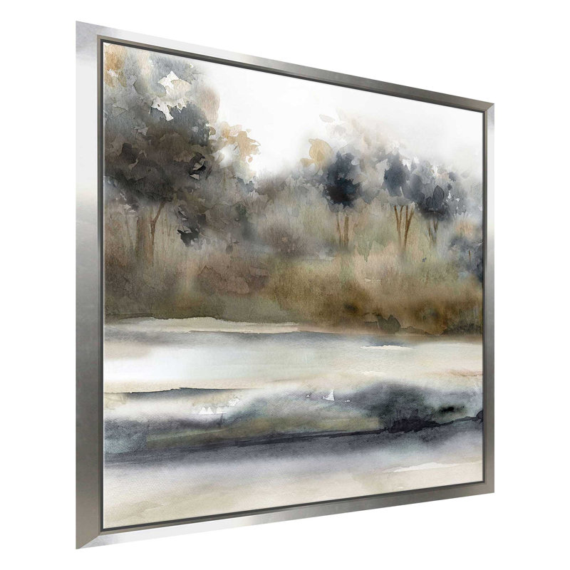 Silent River par Carol Robinson - Peinture, L 21,5 po x H 21,5 po, Encadrement argenté