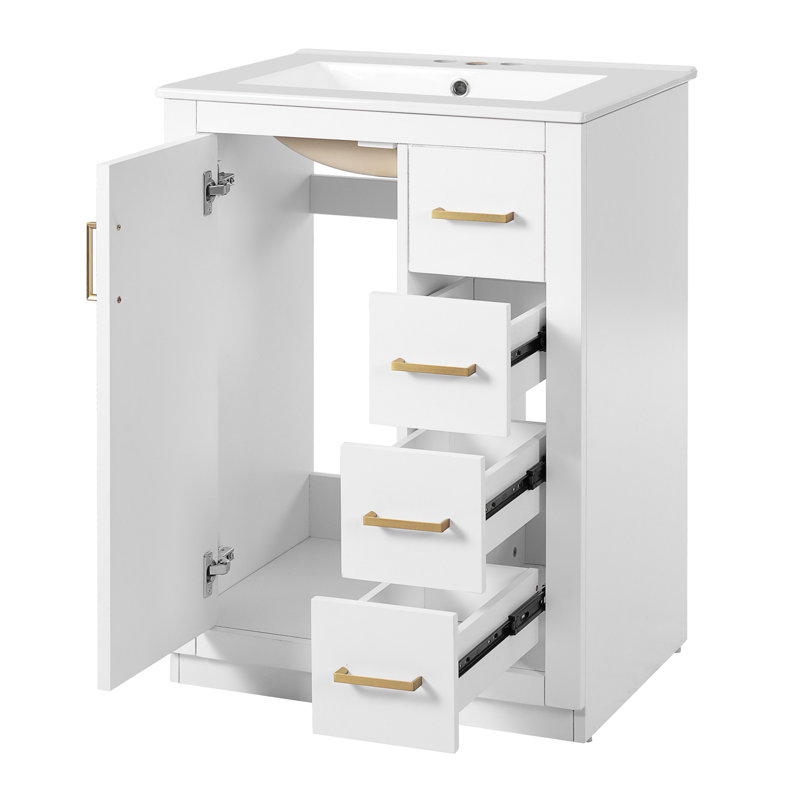 Meuble-lavabo 24 po avec lavabo en céramique intégré, Blanc