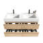 Meuble-lavabo mural de 48 po de dimension Mid-Century, lavabo une pièce, poignée dissimulée, laque E0 pour meuble-lavabo résistant à l'eau avec lavabo à quartz blanc, tiroirs doubles flottants,-629400655