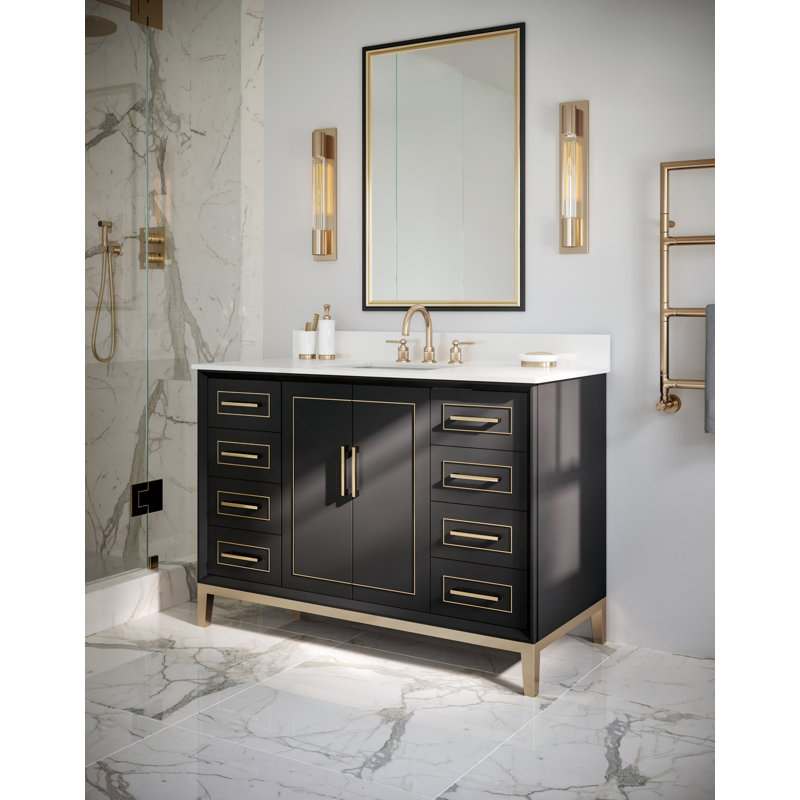 Gracie 48'' Single Bathroom Vanity with Top, Midnight Black, Calacatta Quartz