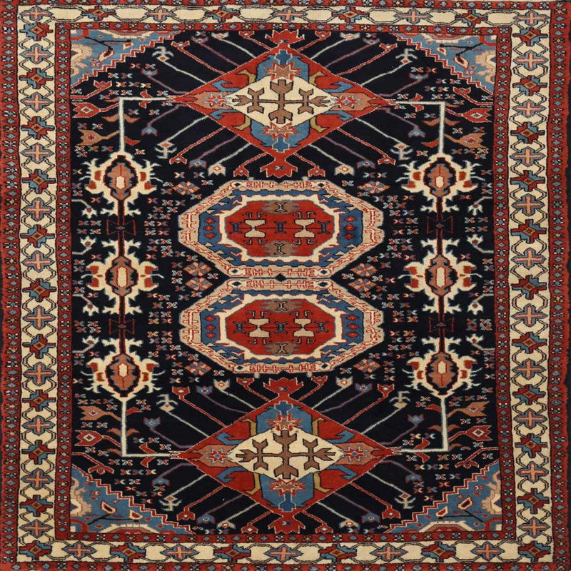 Tapis noir/rouge/beige traditionnel Miky, Rond 7 pi