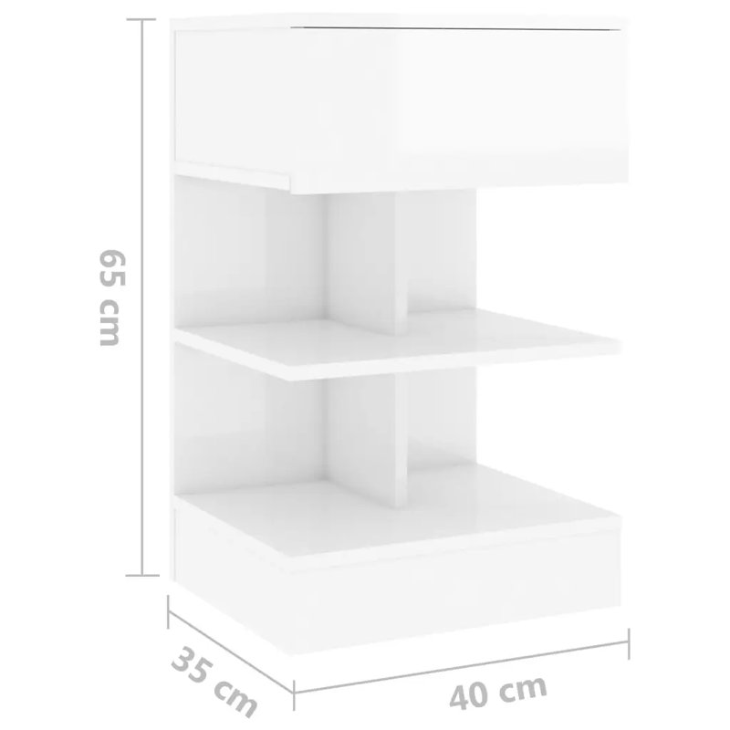 Gilliane Bedside Cabinet 40x35x65 cm Engineered Wood, Individual, High Gloss White, High Gloss White