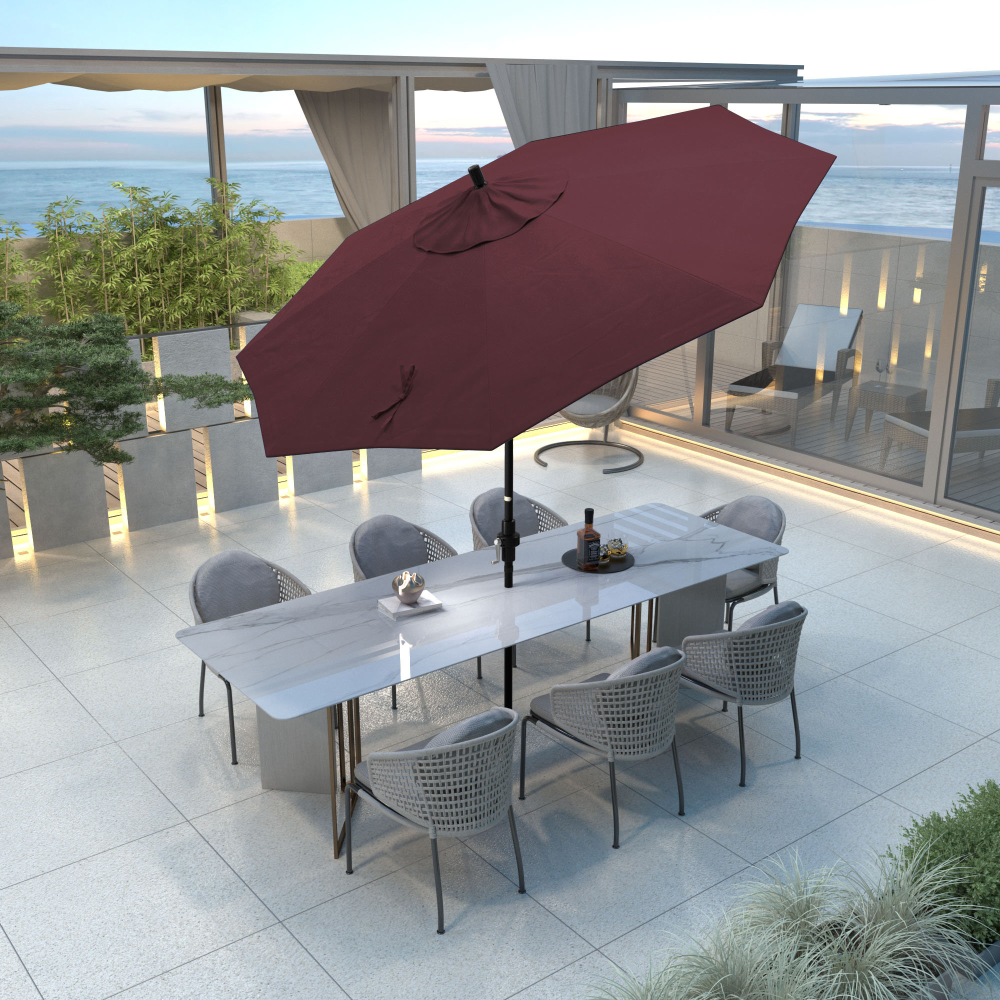 Savi 108'' Outdoor Umbrella, Burgundy Performance Canvas