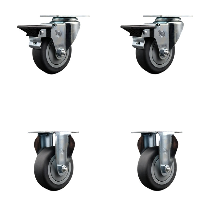 Ensemble de roulettes 4 pièces en caoutchouc thermo pivotant avec 2 poses BRK 2 rigides