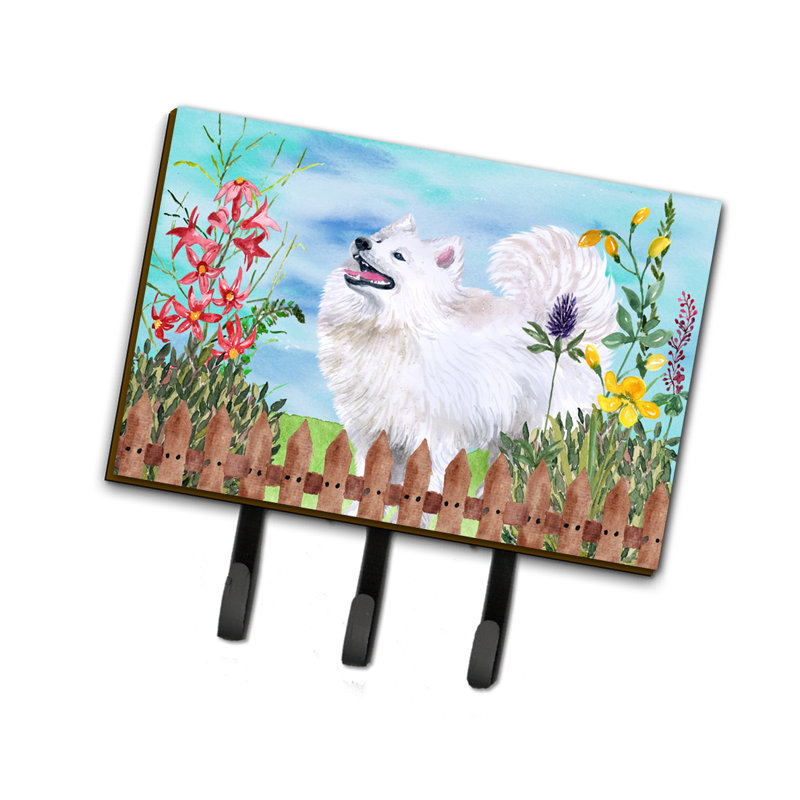 Metal Wall Organizer with Key Hooks, Samoyed