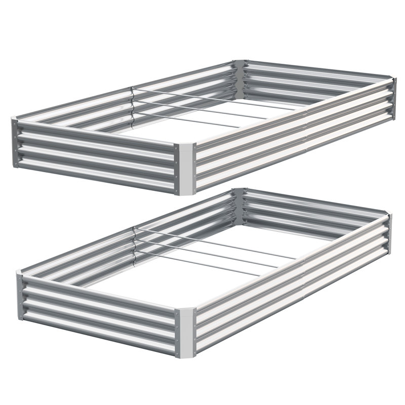Jardinière en métal galvanisé 8 pi x 4 pi x 1 pi, paquet de 2 - Boîte à fleurs pour l'extérieur , 2