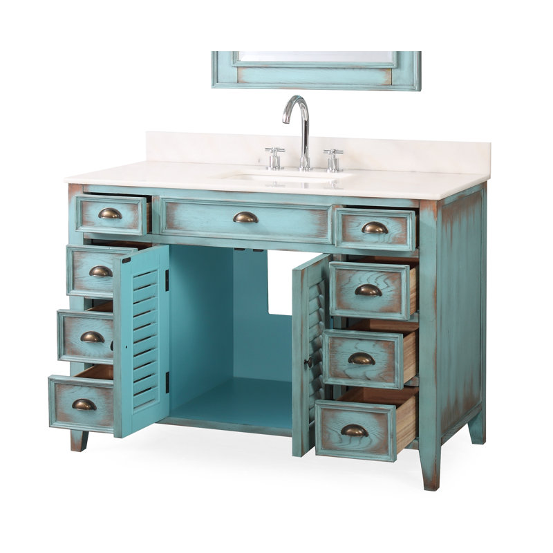 Lemoore 47'' Single Bathroom Vanity with Marble Top, Distressed Blue