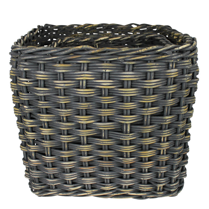 Square Baskets, Rattan, Set/2  Sm: 15X7, Lrg 19X7.5, Black, 20" H x 20" W x 17.5" D