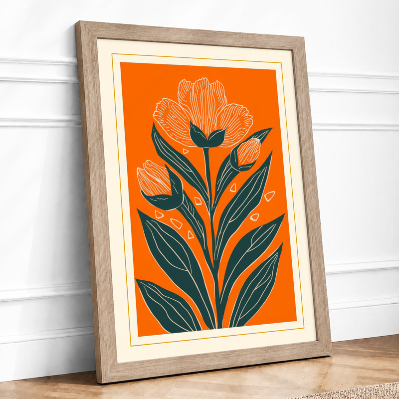 Stylized Tulip Botanical - Framed Print, A4 - 29.7 x 21.0 cm, Oak