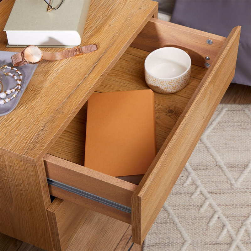 Haidar 42cm W Solid + Manufactured Wood Bedside Table, Brown, white