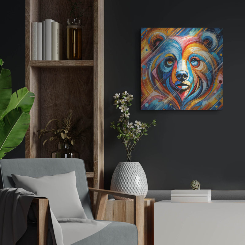  «Bear Portrait Abstract» par Rey Klimt, art mural en métal, 36 po x 36 po, H 24 po x l 24 po