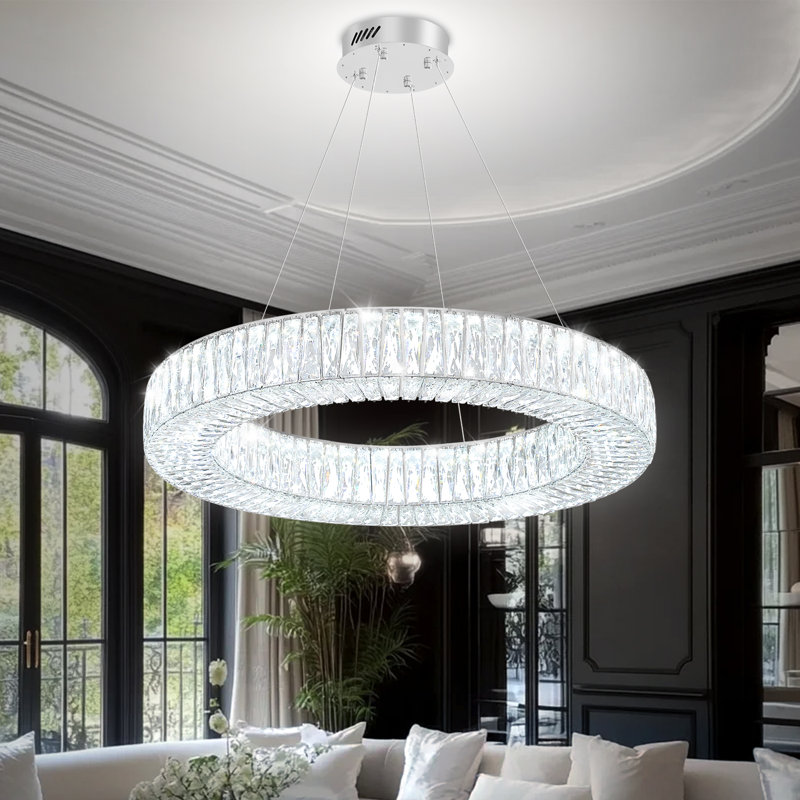 Mercer41 32" Modern Led Ring Crystal Chandelier Adjustable Dimming LED Pendant Light