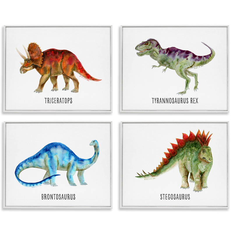  Ensemble de 4 giclées éducatives de dinosaures éducatifs par Brett Blumenthal, H 11 po x l 14 po