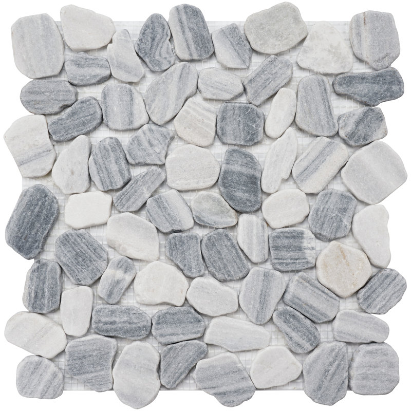 River Rock Snow Random Sized Marble Pebbles Mosaic Wall & Floor Tile, Salt & Pepper