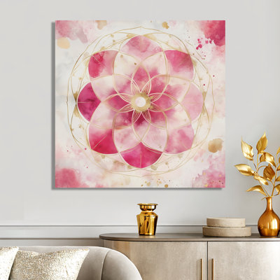 Mandala rose - Boho Glam Bloom - art mural géométrique en métal, impression moderne sur métal