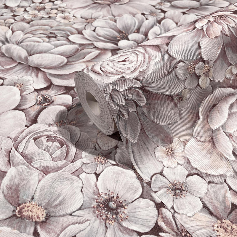 Rouleau de papier peint texturé L 33 pi x l 21 po Concord, Rose / mauve / beige
