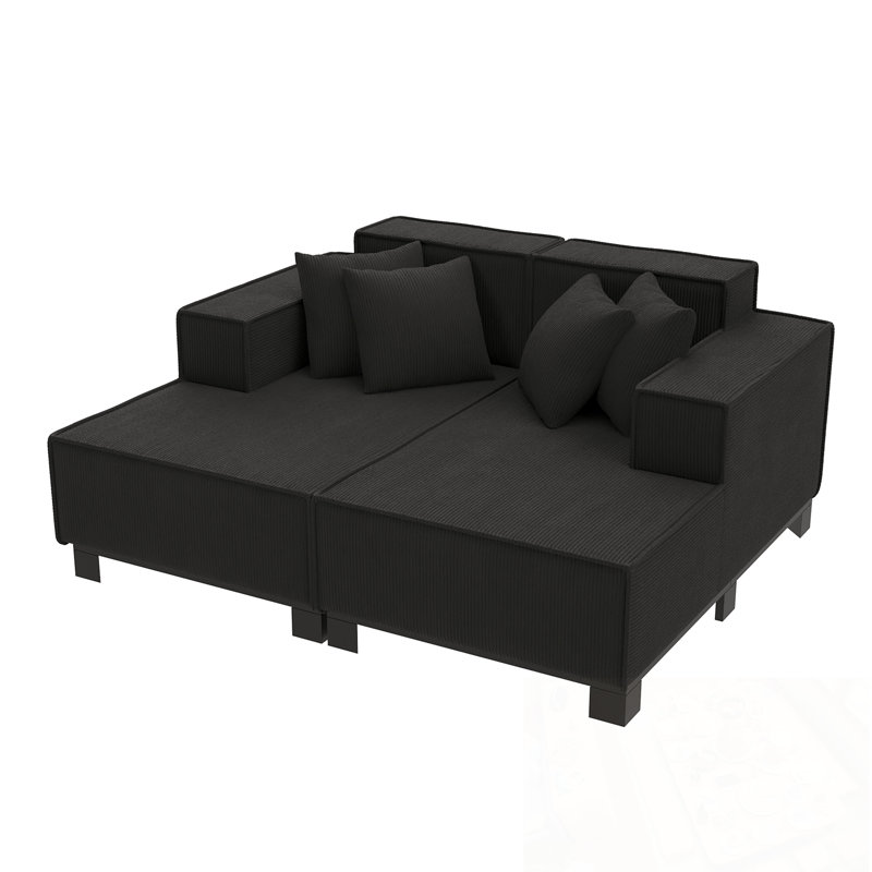 Chaise longue rembourrée avec 4 coussins, Noir