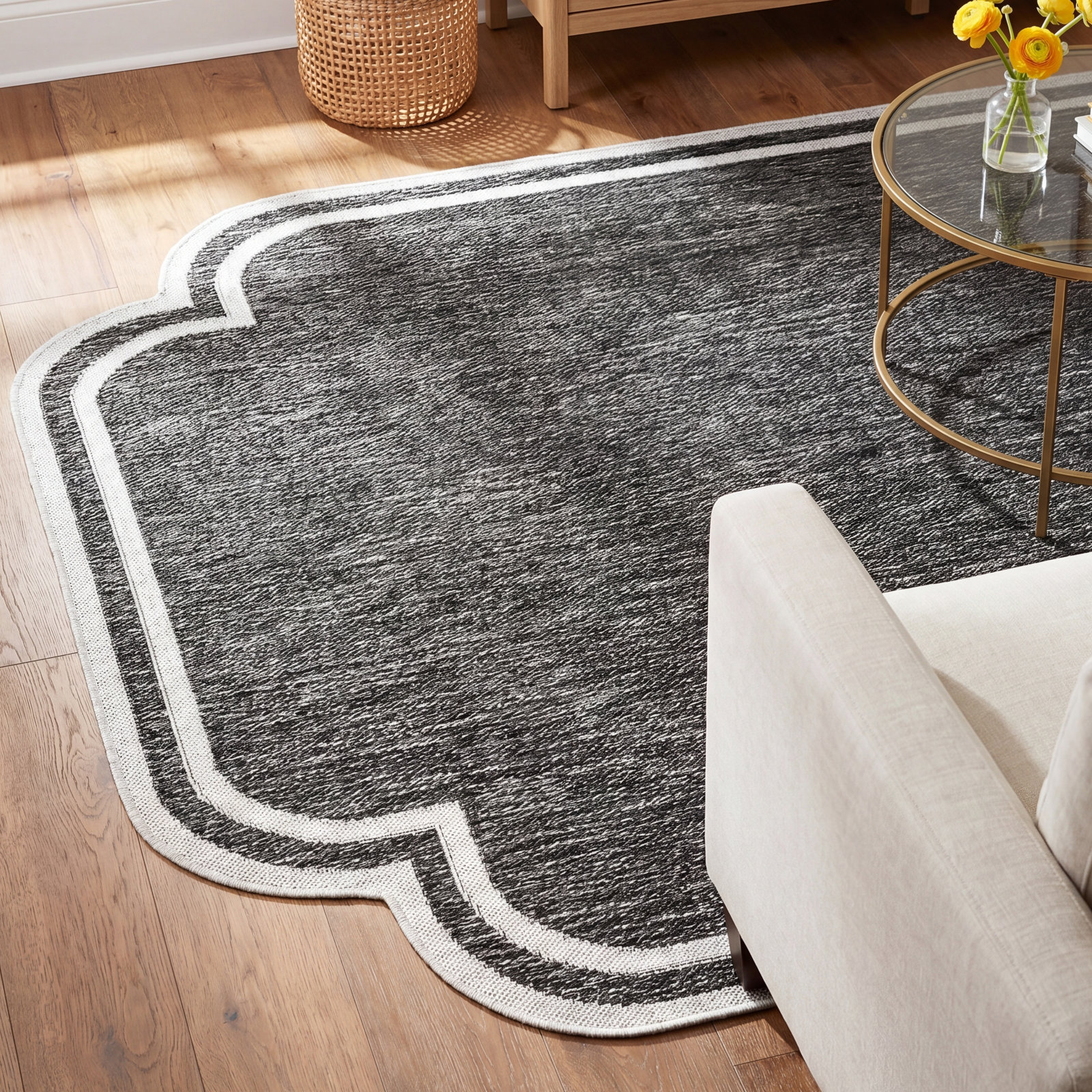 Skiles Striped Outdoor Rug, Black/Cream, Rectangle 9'2" x 12'