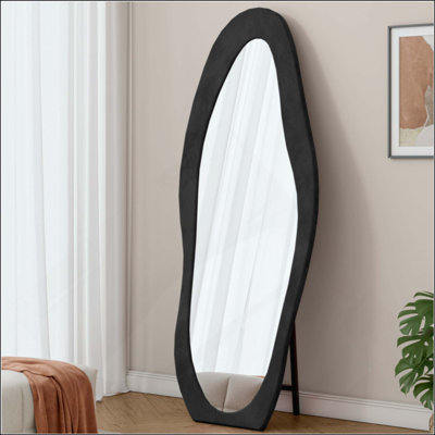 Full Length Mirrorfloor Mirror/ Wall Mirror, Flannel Wrapped Wooden Frame Floor Mirror,Irregular Wavy Mirror Standing/Halling Large Wall Mirror For Bedroom,Living Room, Dressing Room
