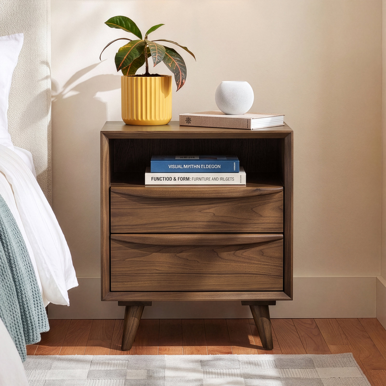 2-Drawer Walnut Nightstand